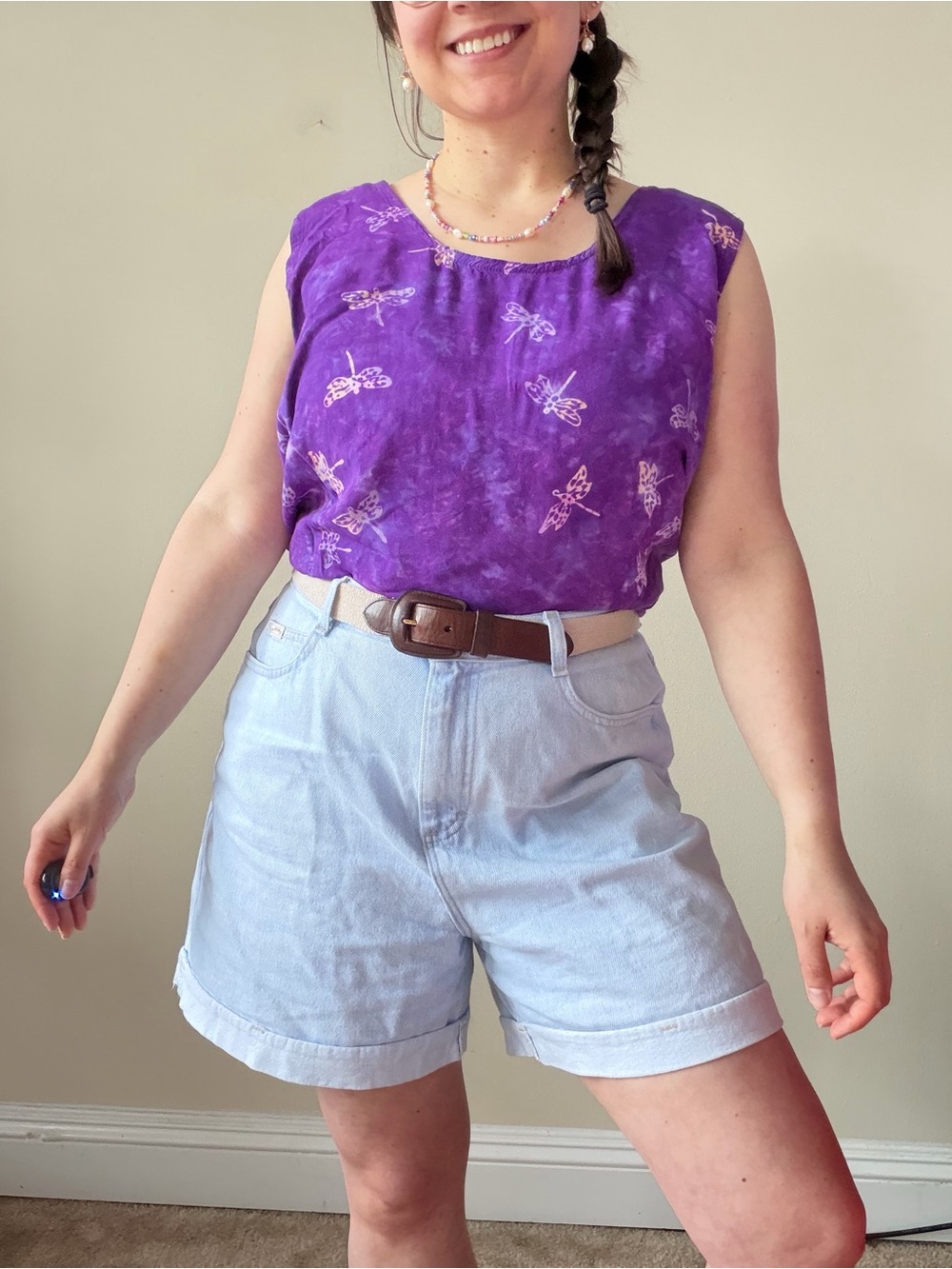 Purple Dragonfly Print Sleeveless Tank